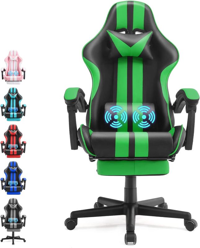 Photo 1 of Ferghana E-Sports Chair,Green Gaming Chair,Racing Office Computer Game Chair,Ergonomic Gaming Chair,Racing Style with Headrest/Lumbar Pillow(Green)