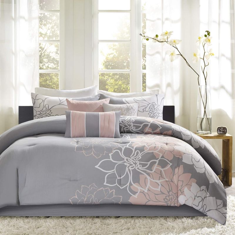 Photo 1 of 
Madison Park Sateen Cotton Comforter Set, Breathable, Soft Cover, Modern Print, All Season Down Alternative Cozy Bedding with Matching Shams, Floral Taupe