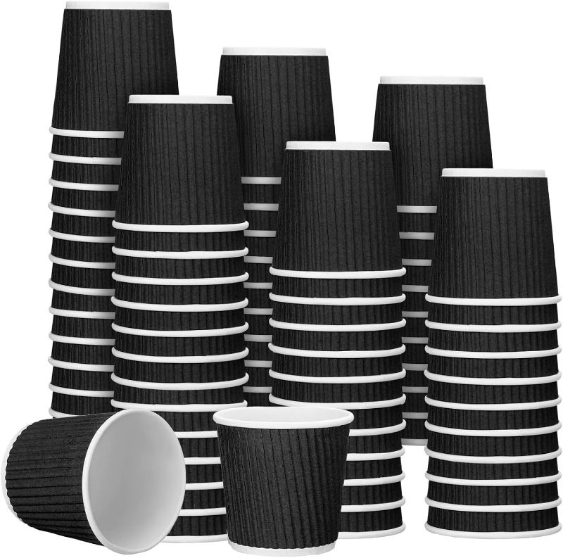 Photo 1 of 200 Pcs 4 oz Disposable Espresso Cups Ripple Corrugated Paper Disposable Coffee Cups Insulated Hot Cups Ripple Cups for Party Cold Drinks Hot Beverage Tea (Black)
