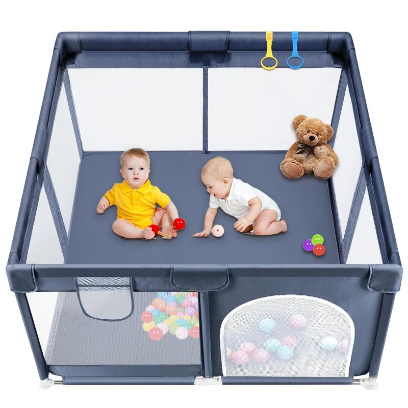 Photo 1 of Baby Playpen 50"x50" Play Pen for Babies and Toddlers - Large Playpen Safe Baby Play Yard Activity Center Indoor & Outdoor, Non-Slip Grey Toddler Playpen with Mesh Gate Kids Play Area