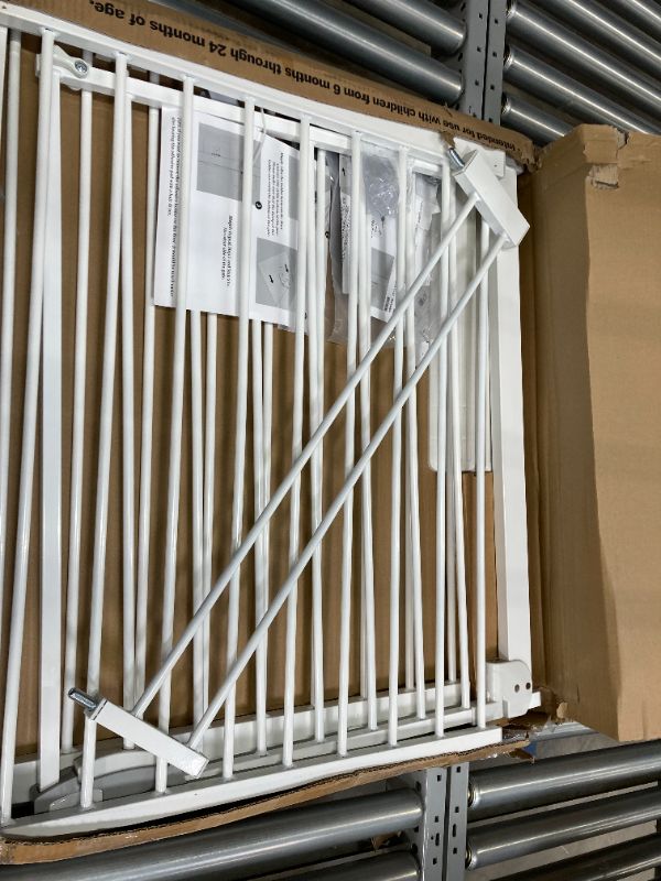 Photo 2 of DEARBB Triple Lock Baby Gate for Stairs Doorways and House 31" to 86" Extra Wide Pressure Mounted Easy Walk Through Auto Close Safety Pet Gate White 76.77-86.22"