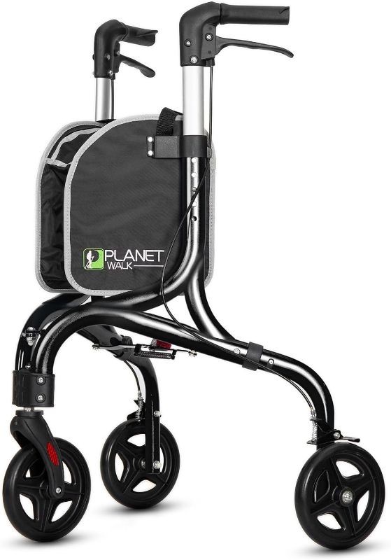 Photo 1 of Planetwalk Premium 3 Wheel Rollator Walker for Seniors - Ultra Lightweight Foldable Walker for Elderly, Aluminum Three Wheel Mobility Aid, Black