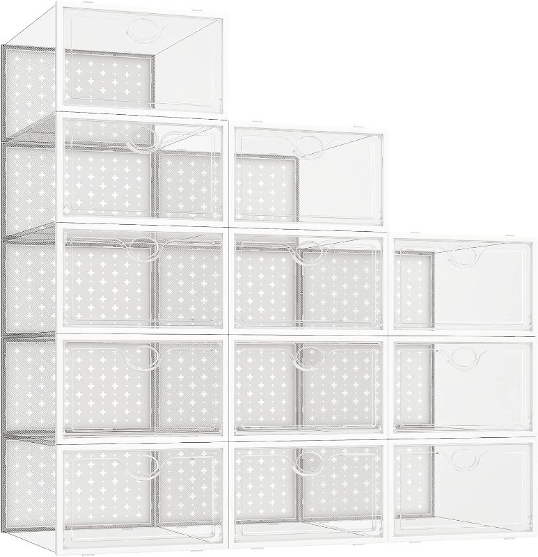 Photo 1 of Pinkpum Shoe Storage Boxes, Shoe Organizer for Closet Clear, Shoe Boxes Clear Plastic Stackable, Folable Storage Bins with Lids, 12 Pack Sneaker Storage Box Shoe Rack Containers Bins Holders Cabinet