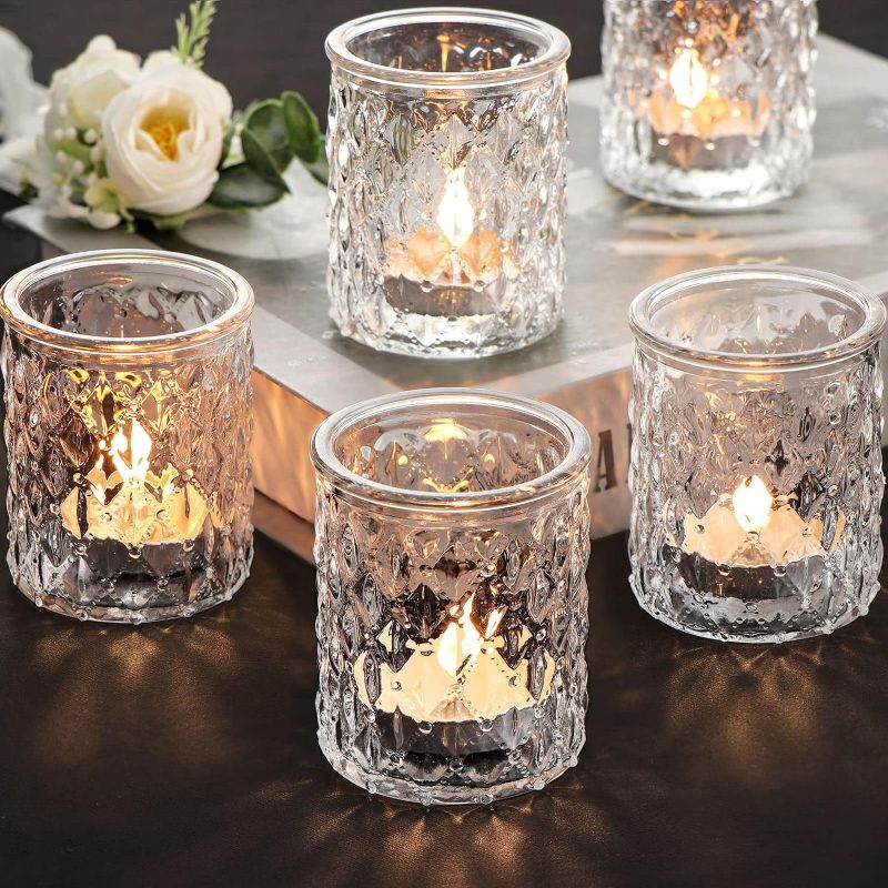 Photo 1 of 12pcs Votive Candle Holders, Clear Glass Candle Holder in Bulk, Tealight Candle Holder for Wedding Decor, Table Centerpiece, Home Decor and Holiday Decor