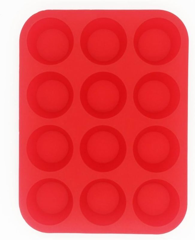 Photo 1 of 12 Cups Silicone Muffin Cupcake Pan Baking Mold Red Non-stick Reusable and Heat Resistant