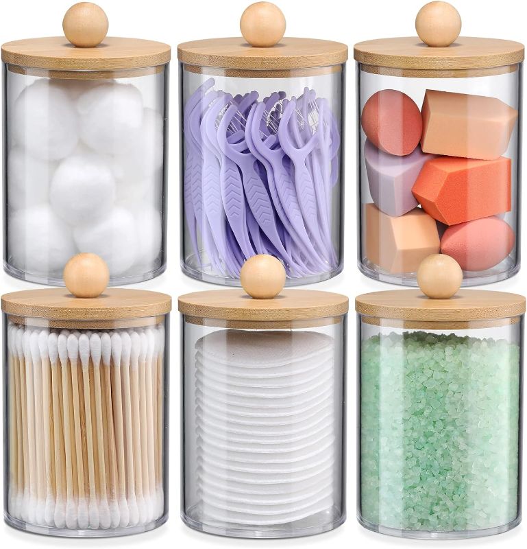 Photo 1 of 6-Pack Bamboo Qtip Holders - Bathroom Storage for Cotton Balls, Swabs, Pads, Floss