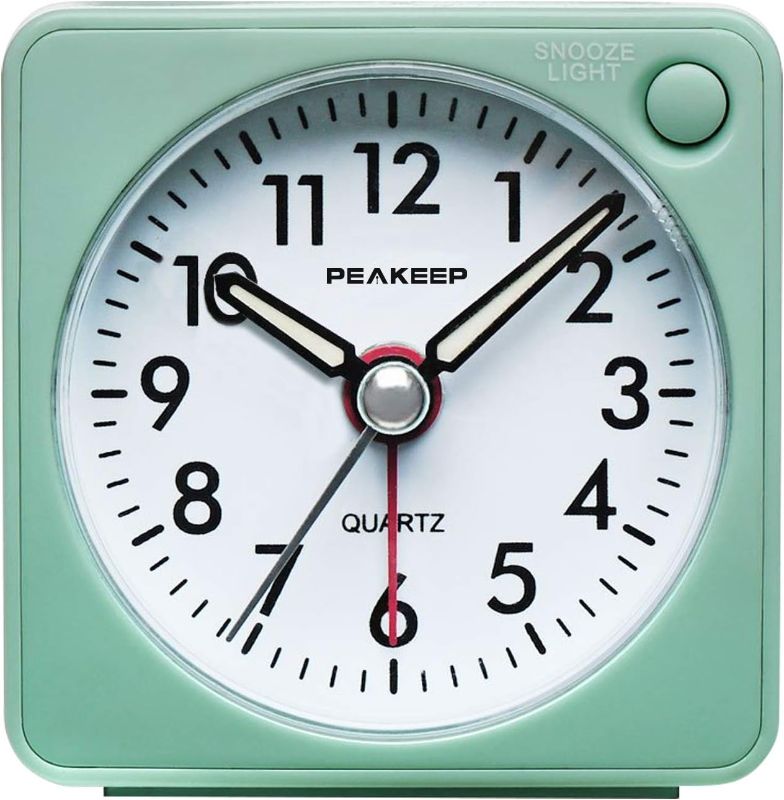 Photo 1 of Peakeep Ultra Small, Battery Travel Alarm Clock with Snooze and Light, Silent with No Ticking Analog Quartz (Aquamarine)