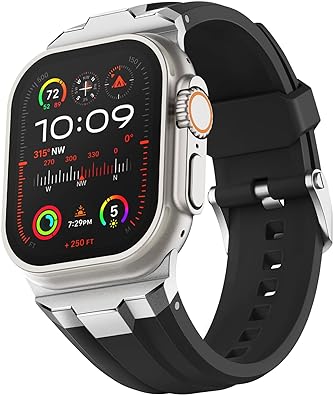 Photo 1 of Suitisbest Sport Band for Apple Watch Ultra 2/Apple Watch Ultra Bands 49mm 45mm 44mm 42mm, Wide Rugged 316L Stainless Steel Connector Durable Silicone Band for iWatch Ultra 9 8 7 6 5 4 3 SE