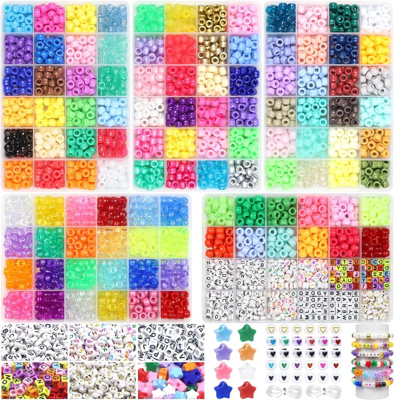 Photo 1 of Pony Beads Bracelet Making Kit 108 Colors Beads for Friendship Bracelet Kit, 3600pcs Kandi Beads with Letter Beads and Elastic Strings for Jewelry Making DIY Arts and Crafts