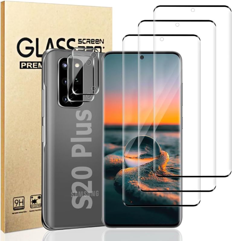 Photo 1 of [3+2 Pack] Galaxy S20 Plus Screen Protector Tempered Glass + Camera Lens Protector [9H Hardness] [Compatible Fingerprint] HD Clear Glass Screen Protector for Samsung Galaxy S20 Plus (6.7 Inch)