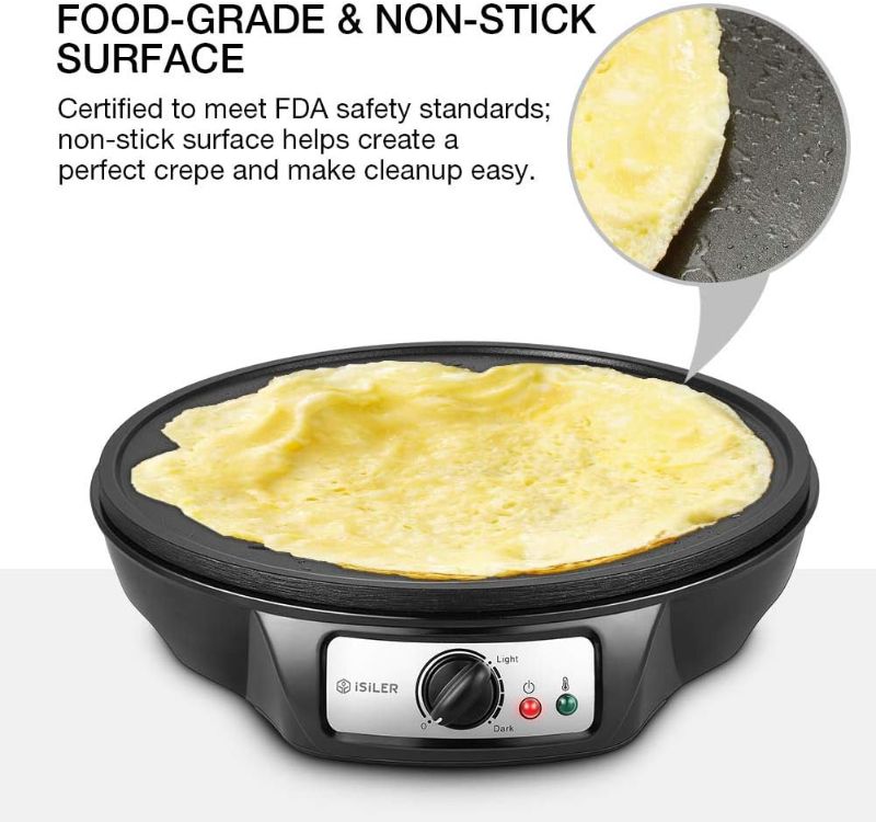 Photo 1 of Electric Crepe Maker, iSiLER Nonstick Pancake Maker Griddle, 12 inches Crepe Pan with Spreader & Spatula, Temperature Control for Roti, Tortilla, Eggs