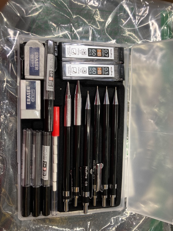 Photo 2 of 6PCS Art Mechanical Pencils Set, 3PCS Metal Drafting Pencil 0.5 mm & 0.7 mm & 0.9 mm & 3PCS 2mm Graphite Lead Holder (2B HB 2H) For Writing, Sketching Drawing With Lead Refills Case