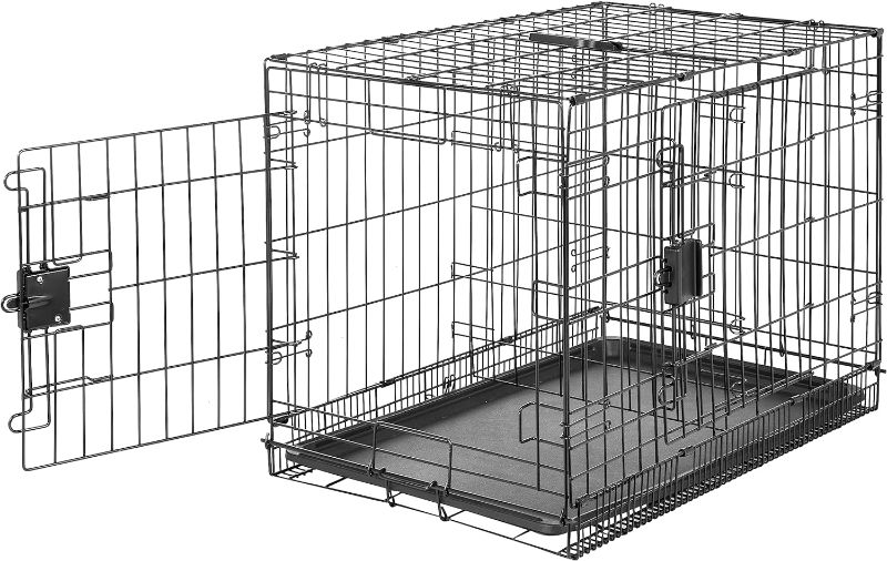 Photo 1 of Amazon Basics Durable,Foldable Metal Wire Dog Crate with Tray, Double Door, 30 Inches, Black