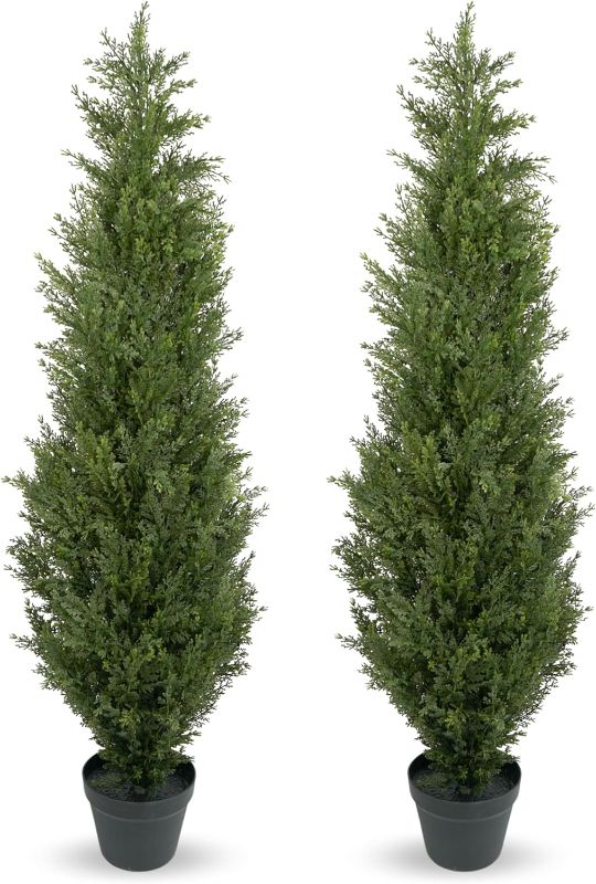 Photo 1 of 4ft - Set of Two Artificial Cedar Topiary Trees - Realistic Fake Tree – UV & Water Resistant for Outdoor & Indoor Use - Lifelike Topiary Faux Trees for Porch, Entryway, Office, Garden & Backyard