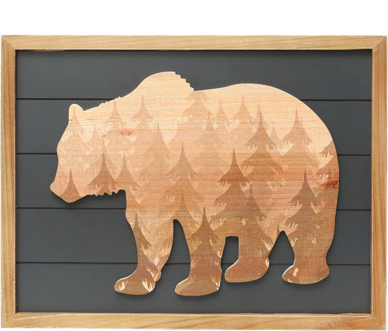 Photo 1 of 21 x 16 Inches Cabin Bear Wall Decor Large 3D Bear Rustic Wooden Forest Mountain Wall Art Woodland Decorative Farmhouse Wildlife Lodge Animal Wood Framed Decor