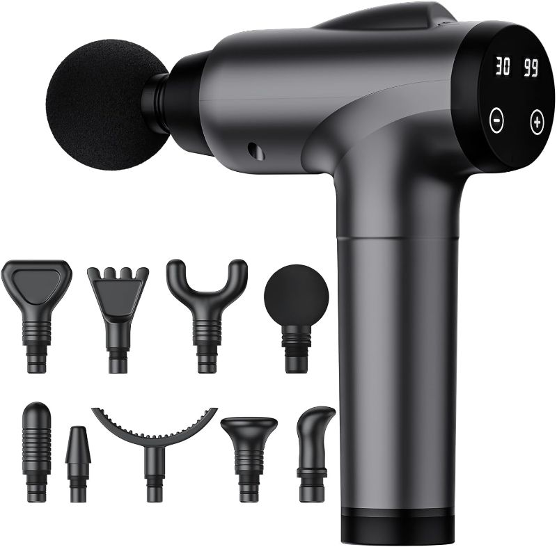 Photo 1 of Massage  Deep Tissue, Handheld Electric Muscle Massager, High Intensity Percussion Massage Device for Pain Relief with 9 Attachments & 30 Speed(Grey)