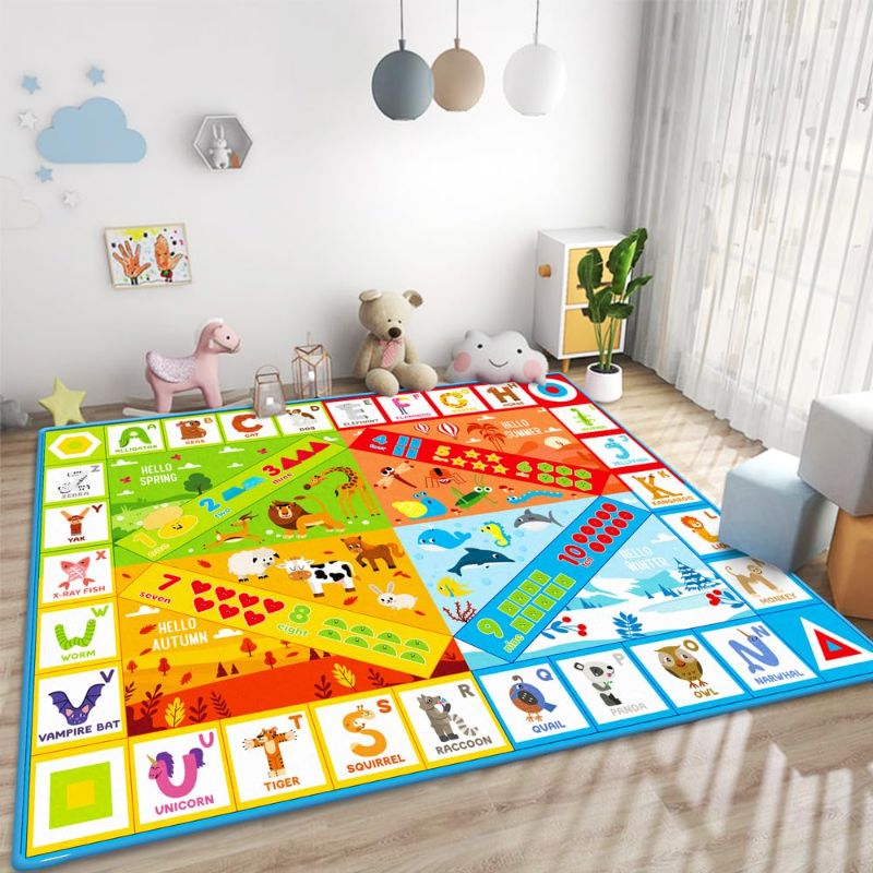 Photo 1 of Baby Play Mats for Floor 78.7" x 61.8" Non Slip Tummy Time Mat Educational ABC Alphabet Colors Shapes Numbers Rug for Kids, Toddlers, Boy & Girl Fun Learning Classroom Playroom Bedroom Activity Mat