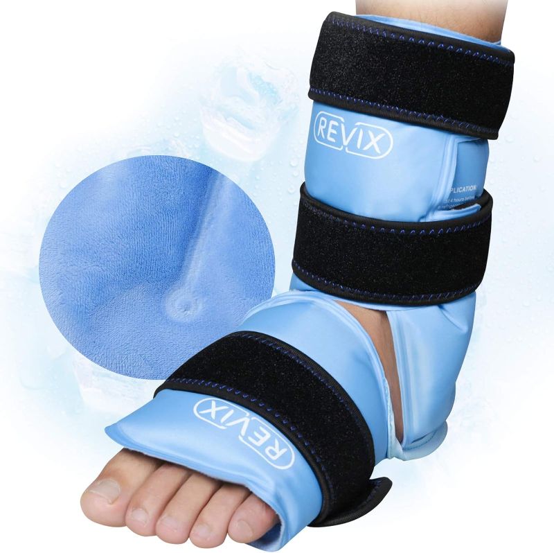 Photo 2 of REVIX Ankle Ice Pack Wrap for Foot Pain Relief and Feet Injuries, Reusable Gel Ice Cold Packs for Achilles Tendonitis, Plantar Fasciitis, Sprained Ankles and Heels