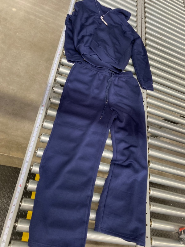Photo 2 of ANRABESS Women 2 Piece Outfits Sweatsuit Set 2023 Fall Oversized Half Zip Sweatshirt Wide Leg Sweatpant Lounge Set Tracksuit Navy Blue Large