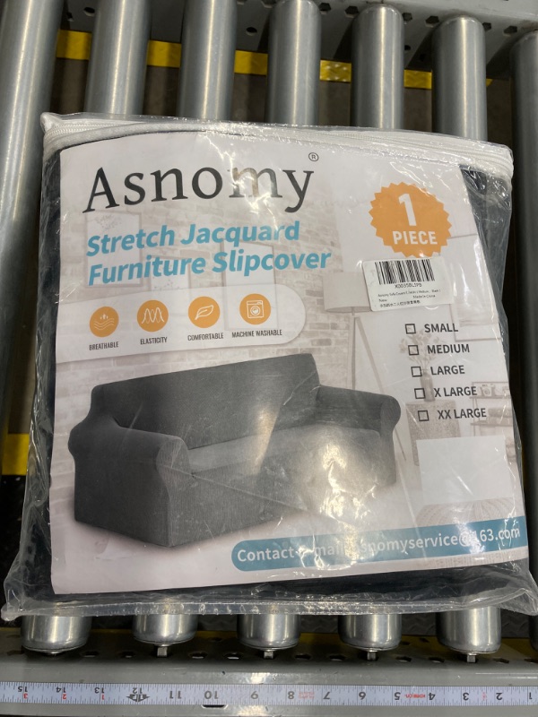 Photo 1 of Asnomy Sofa Covers for 2 Cushion Couch Stretch loveseat Cover Slipcovers, Pet Protector Furniture Covers for Dogs Cats Spandex Jacquard Fabric Small Checks?Medium? Black? Black Medium