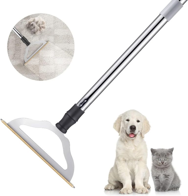 Photo 1 of 47“ Adjustable Long Handle Carpet Rake Pet Hair Remover, Reusable Large Metal Lint Remover Brush for Embedded Fur Removal from Low Pile Rugs Stairs, Carpet Brush Scraper Dog Cat Hair Remover Broom