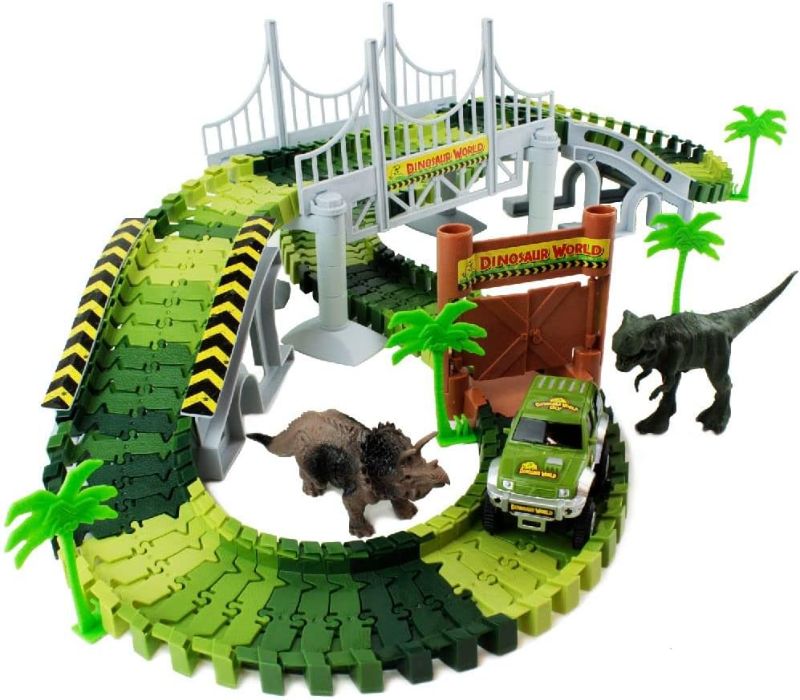 Photo 1 of Boley Dinosaur Adventure Road Creators Playset - 142 Track Pieces and 11 Additional Pieces - Dinosaur Track, Battery Powered Car, and Dinosaurs Included - Perfect Construction Dinosaur Action Playset