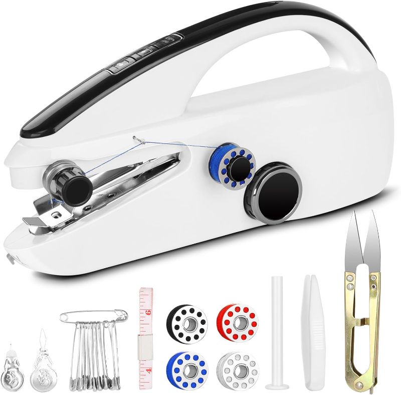 Photo 1 of Handheld Sewing Machine for Beginners, Mini Sewing Machine with Two Gear for Quick Stitch, Portable Sewing Machine for Various Fabrics, Suitable for DIY, Home, Travel