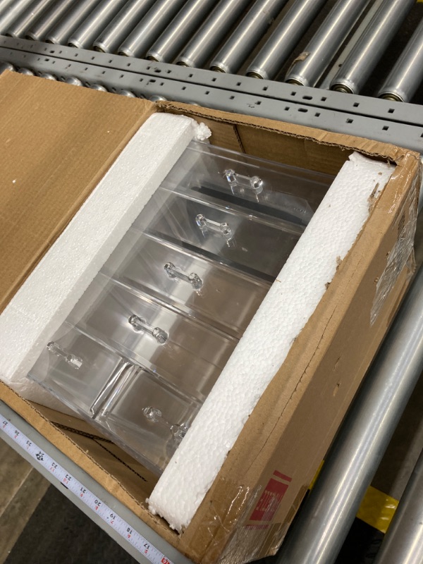 Photo 1 of Clear Large Acrylic Makeup Storage Organizer Drawers for Vanity,Cosmetics Display Cases With Lid,Dustproof Waterproof for Bathroom Counter Dresser Lotions Skin Care Beauty Skincare Product Organizing Large-4 drawers With Dust Top