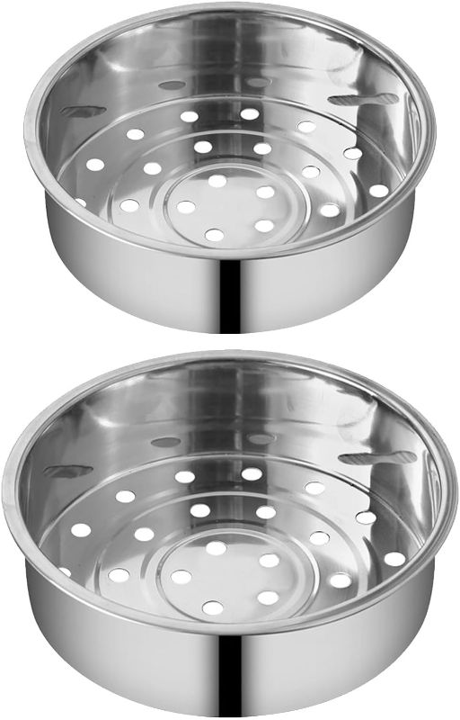 Photo 1 of 2Pcs Stainless Steel Metal Basket Round Steam Holder Tray Rack Stand Food Grade Steamer Steam Basket for Rice Cooker Warmer Kitchen Cookware for Vegetable, Fish, Meat