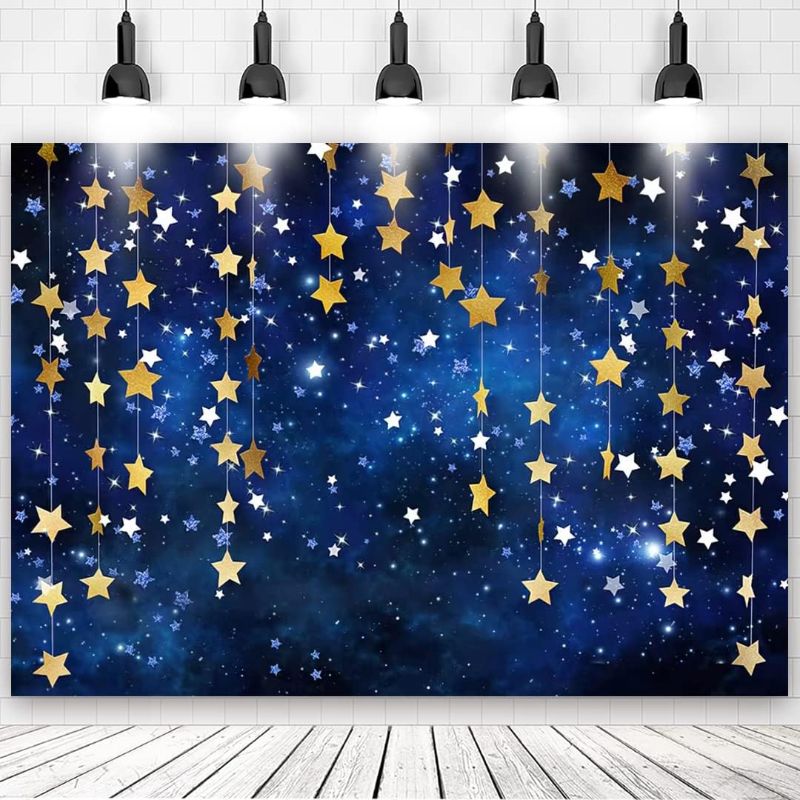 Photo 1 of 7x5ft Twinkle Twinkle Little Star Backdrops Navy Blue Galaxy Starry Sky Gold Glitter Little Star Photography Background Adults Newborn Kids Birthday Party Decorations Baby Shower Portrait Backdrop