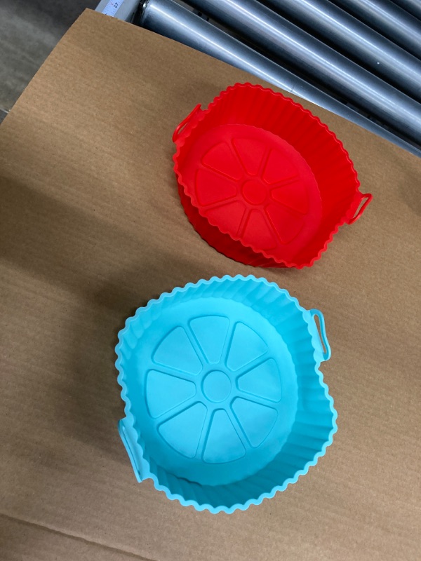 Photo 2 of 2 Pcs Round Silicone Air Fryer Liner -8in Fit 6-8 QT Air Fryer -Reusable Durable Heat Resistant Food Safe Dishwasher Safe Non-Stick (BLUE+RED). Silicone Bowl Air Fryer Kitchen Accessories