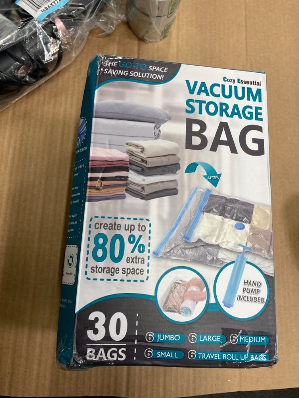 Photo 2 of 30 Pack Vacuum Storage Bags, Space Saver Bags (6 Jumbo/6 Large/6 Medium/6 Small/6 Roll) Compression Storage Bags for Comforters and Blankets, Vacuum Sealer Bags for Clothes Storage, Hand Pump Included