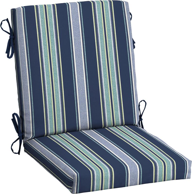 Photo 1 of Arden Selections Outdoor Midback Chair Cushion, 18 x 16.5, Water Repellent, Fade Resistant 18 x 16.5, Sapphire Aurora Blue Stripe