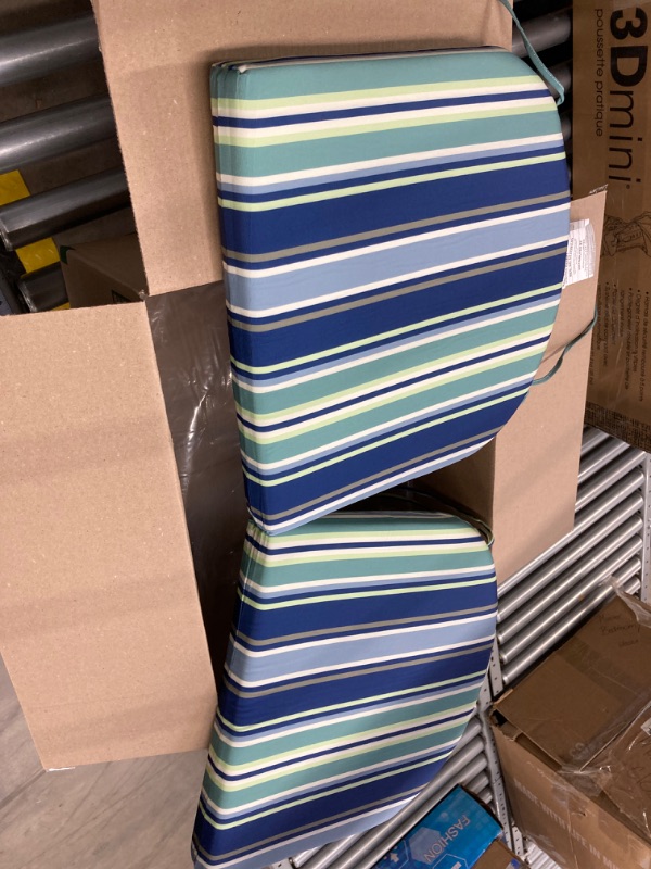 Photo 2 of Arden Selections Outdoor Midback Chair Cushion, 18 x 16.5, Water Repellent, Fade Resistant 18 x 16.5, Sapphire Aurora Blue Stripe