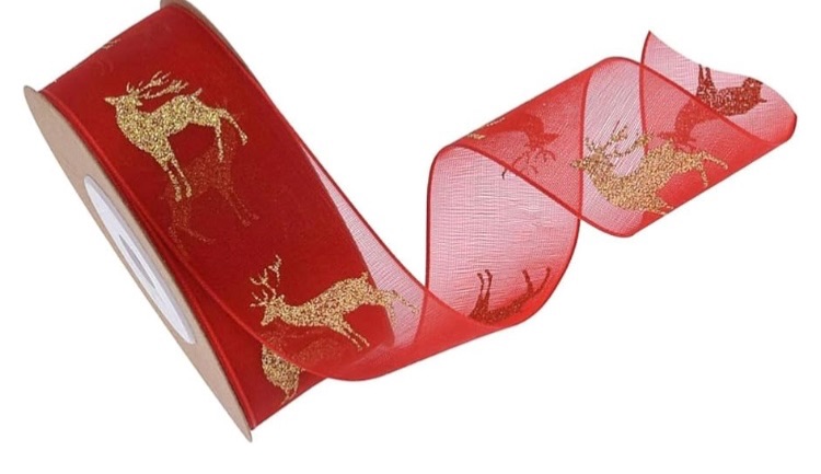 Photo 1 of 2.5cmElk Printed Ribbon Christmas Ribbon Sheer