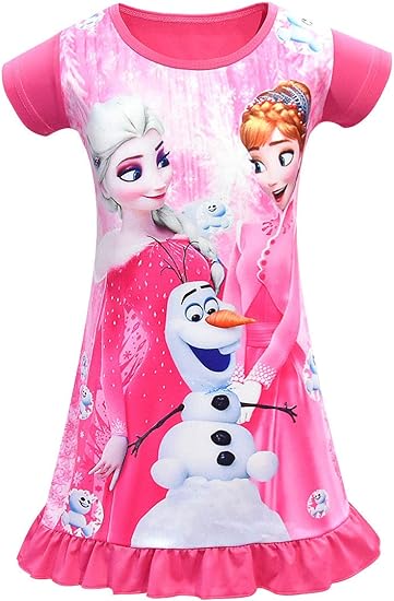 Photo 1 of 5-6 YEARS! Girls Princess Dress Toddler Cartoon Short Sleeve Casual Shirtdress
