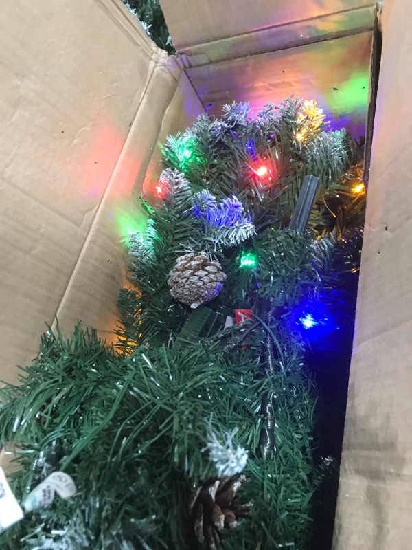 Photo 2 of 6ft Pre-Lit Christmas Tree Artificial Christmas Tree Pine Cones and 270 Warm White & Color LED Changing Lights, Partially Flocked Fake Xmas Tree for Home, Office, Party Decoration