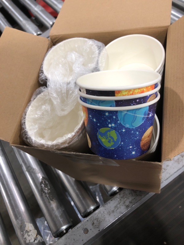 Photo 2 of 150 Pieces Space Party Supplies Galaxy Ice Cream Paper Cups Disposable Snack Bowls Paper Dessert Soup Bowls for Hot or Cold Food, Kids Solar System Theme Party Baby Shower Decoration, 8 oz
