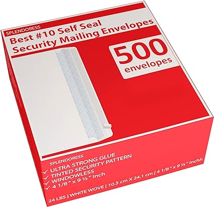 Photo 1 of #10 Envelopes Letter Size Self Seal, Business White Security Tinted Peel and Seal, 500 Pack Windowless, Legal Size Regular Plain Envelopes 4-1/8 x 9-1/2 Inches - 24 LB Envelops
