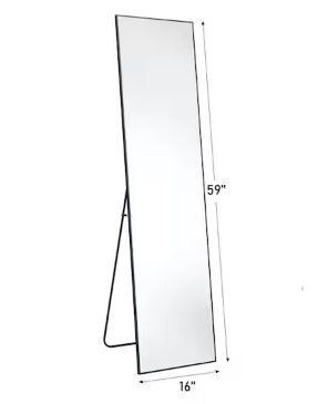 Photo 1 of 16in. W x 59in. H Aluminum Alloy Frame Black Full Body Floor Mirror with Floor Stand and Wall Mounted Hooks
