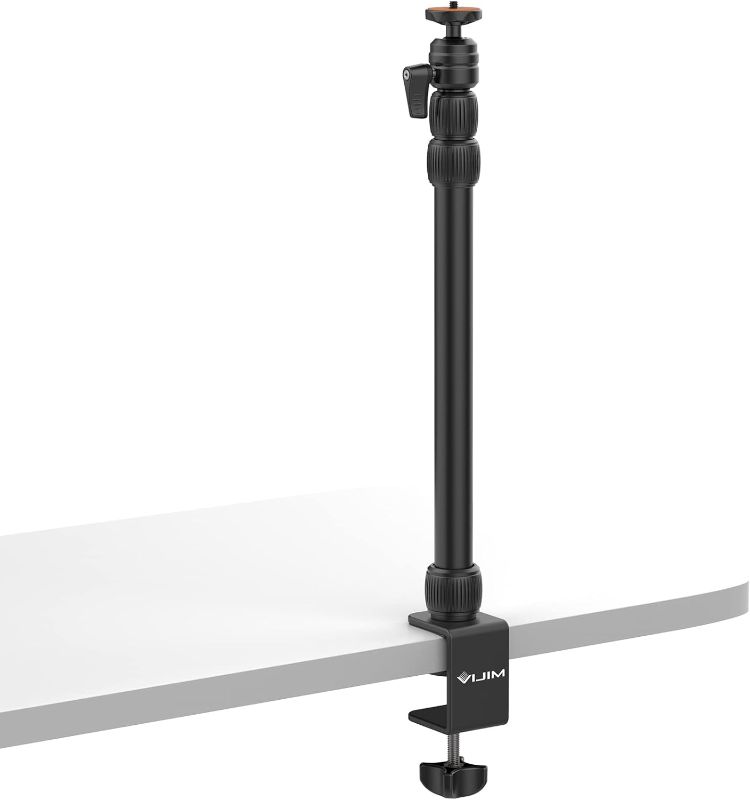 Photo 1 of jusmo Camera Desk Mount Stand w Ballhead, 16-34inch Adjustable Table Aluminum Light Stand w 1/4" Screw Tip, Desktop C-Clamp Mount Stand for DSLR Camera/Ring Light/Video Light/Webcam (LS10) 