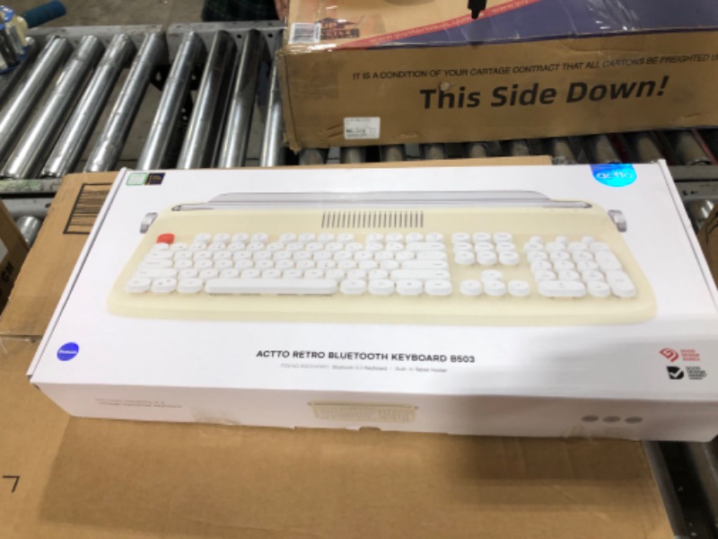 Photo 2 of YUNZII ACTTO B503 Wireless Typewriter Keyboard, Retro Bluetooth Keyboard with Integrated Stand for Multi-Device (B503, Ivory Butter) B503 Ivory Butter