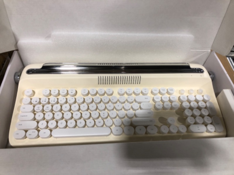 Photo 3 of YUNZII ACTTO B503 Wireless Typewriter Keyboard, Retro Bluetooth Keyboard with Integrated Stand for Multi-Device (B503, Ivory Butter) B503 Ivory Butter