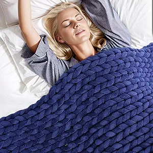 Photo 1 of ZonLi Knitted Weighted Blanket 48''x72''12 pounds,Handmade Chunky Knitted Throw Blanket Twin Size for Sleep,Home Decor for Sofa Bed, Suit for Adults (NAVY) 12lbs(48''X72'')