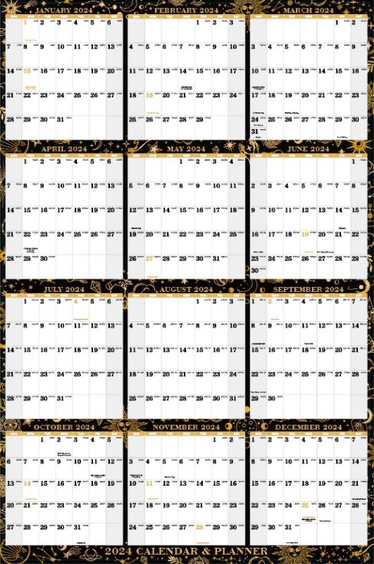 Photo 1 of 2024 Yearly Wall Calendar - 2024 Calendar, Yearly Wall Calendar 2024 with Julian Date, From Jan. 2024 to Dec. 2024, 34.8" x 22.8" (Open), Vertical Calendar with Premium Paper, Round & Planner Sticker 34.8" x 22.8" 2024 Yearly Wall Calendar