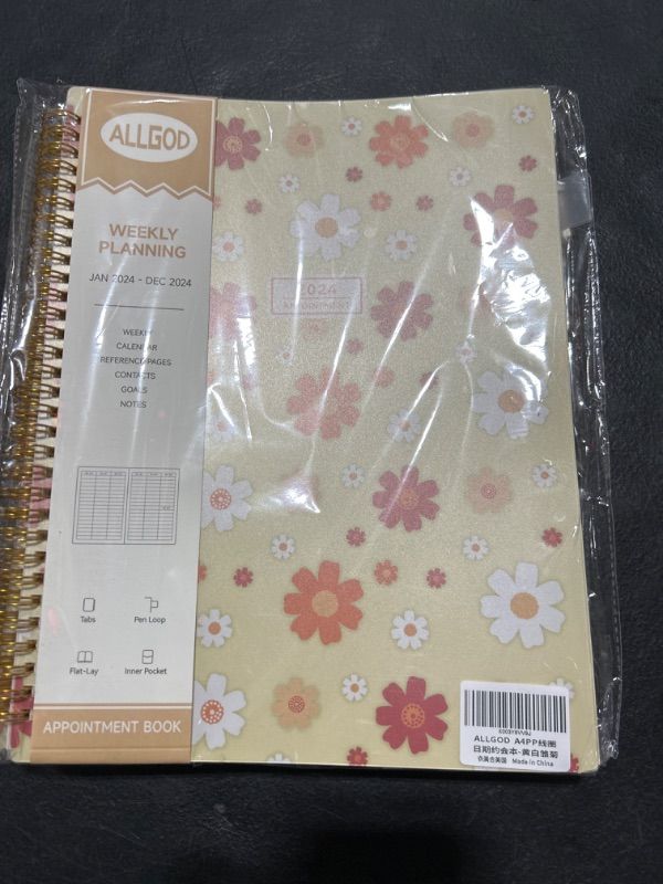 Photo 2 of ALLGOD Appointment Book 2024 Weekly & Monthly Planner 8.5"x11", Large Schedule Planner 2024 Daily Hourly Planner Appointment with Spiral Bound, 15 Minute Increments, Tabs, Pocket, Yellow Daisy