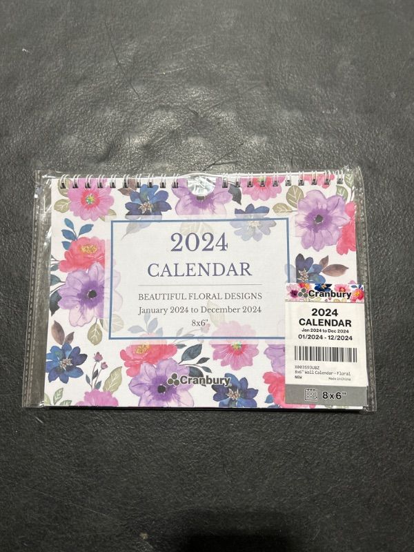 Photo 2 of CRANBURY Small Wall Calendar 2024 - (8x6, Floral) Use to Dec 2024, Mini Wall Calendar 2024, Flower Designs, Spiral Flip Calendar, 6x8 Bulletin Board Calender, Includes Stickers Floral 2024