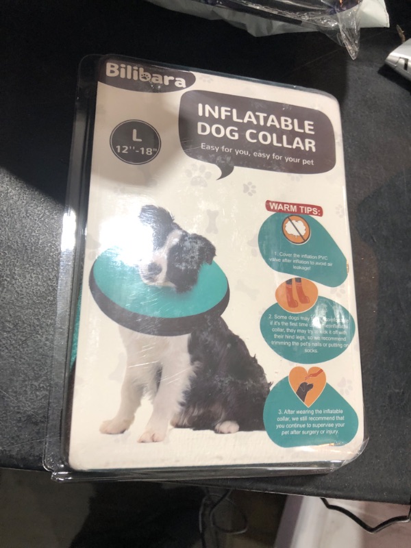 Photo 2 of Bilibara Dog Cone Alternative After Surgery, Inflatable Recovery Collar for Dogs & Cats, Adjustable Dog E Collars, Cone for Dogs After Surgery to Stop Licking, Soft Dog Cones for Large Dogs, Teal L(Neck:12"-18") Teal