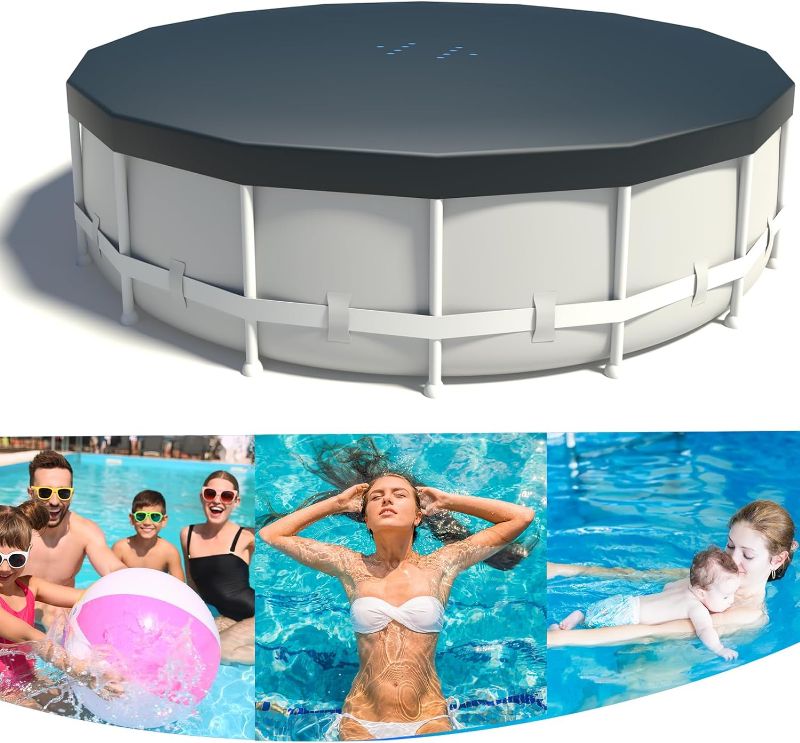 Photo 1 of 12 FT Pool Cover Round, Above Ground Frame Pools Cover 12 Ft Round, with Drain Holes and Tie-Down Ropes, for PVC Pool Covers, and Other Above Ground Swimming Pools, Black (Cover Only)