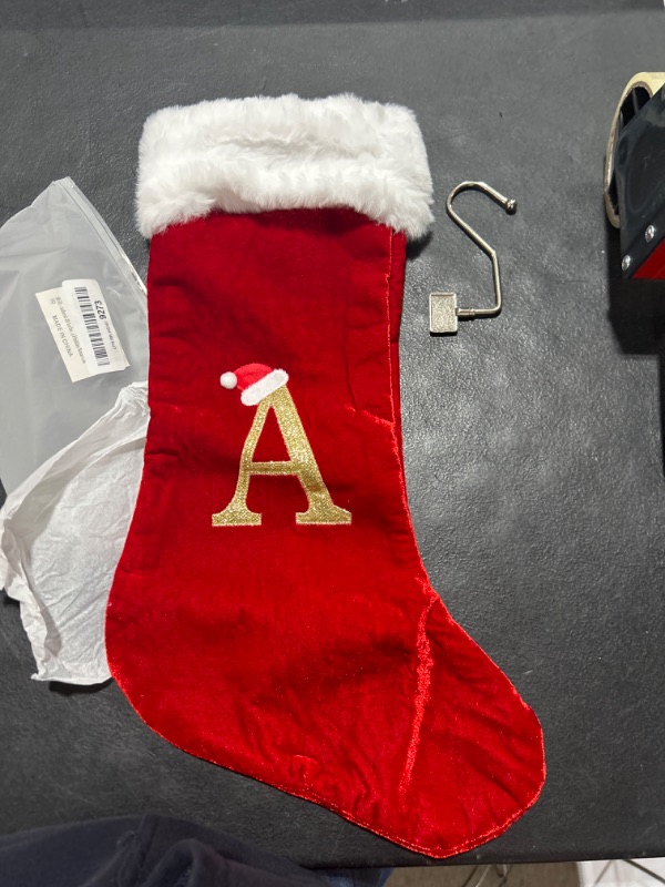 Photo 2 of 20 Inches Monogram Christmas Stockings with Letters, Large Super Soft Christmas Stockings Red Velvet with White Super Soft Plush Cuff for Christmas Xmas Tree Holiday Fireplace Family Decor Gifts (A)